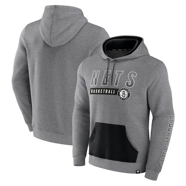 Men's Brooklyn Nets Heathered Gray Off The Bench Color Block Pullover Hoodie